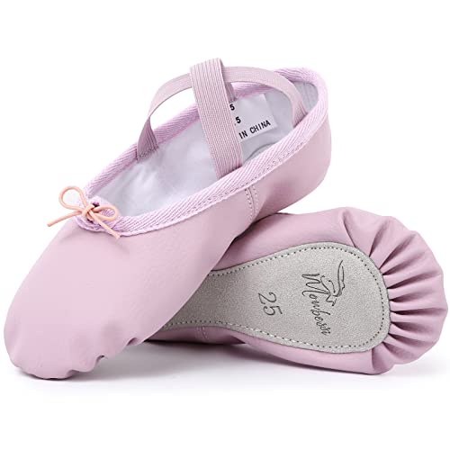 Monbessi Ballettschuhe Mädchen Leder mit Ganze Ledersohle Ballettschläppchen Mädchen Kinder (Violett-Beige, Bitte Aine Nummer Kleiner Wählen) von Monbessi