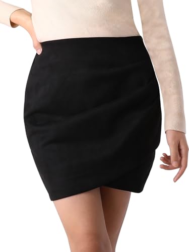 Monbessi Bleistiftrock Damen Velour Stretch Rock Damen Kurz Minirock Frühling, Herbst, Winter Größe: S/M/L(M, Schwarz) von Monbessi