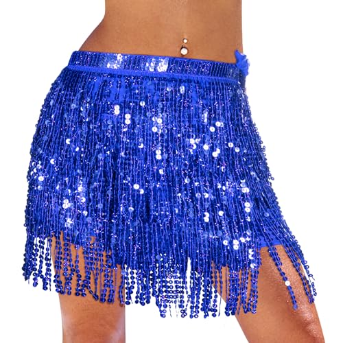 Monbessi Glitzer Rock Damen Pailletten Rock Stilvoll Glitzer Rock Karneval Fransen Rock (Dunkelblau) von Monbessi