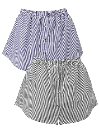 Monbessi HemdverläNgerung Damen Blusenrock VerläNgerung mit KnöPfen Unterrock Damen Unterzieh Blusenrock(M, Gestreiftes 2er-Pack) von Monbessi