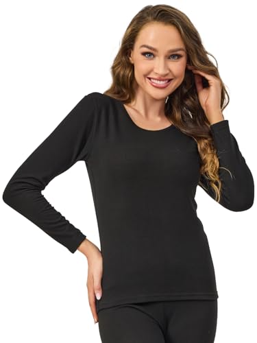 Monbessi Thermoshirt Damen Langarm Lange Ärmel Thermo Oberteil Rundhalsausschnitt Thermoshirt - Perfekt für Herbst und Winter (L, Schwarz02) von Monbessi