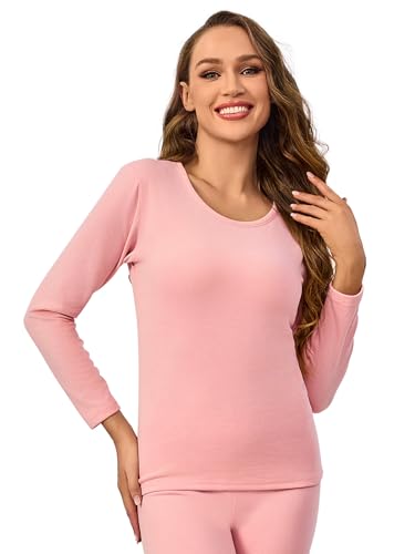 Monbessi Thermoshirt Damen Langarm Lange Ärmel Thermo Oberteil Rundhalsausschnitt Thermoshirt - Perfekt für Herbst und Winter (M, Rosa) von Monbessi