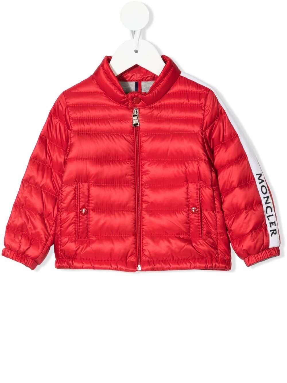 Moncler Enfant Daunenjacke mit Logo-Streifen - Rot von Moncler Enfant