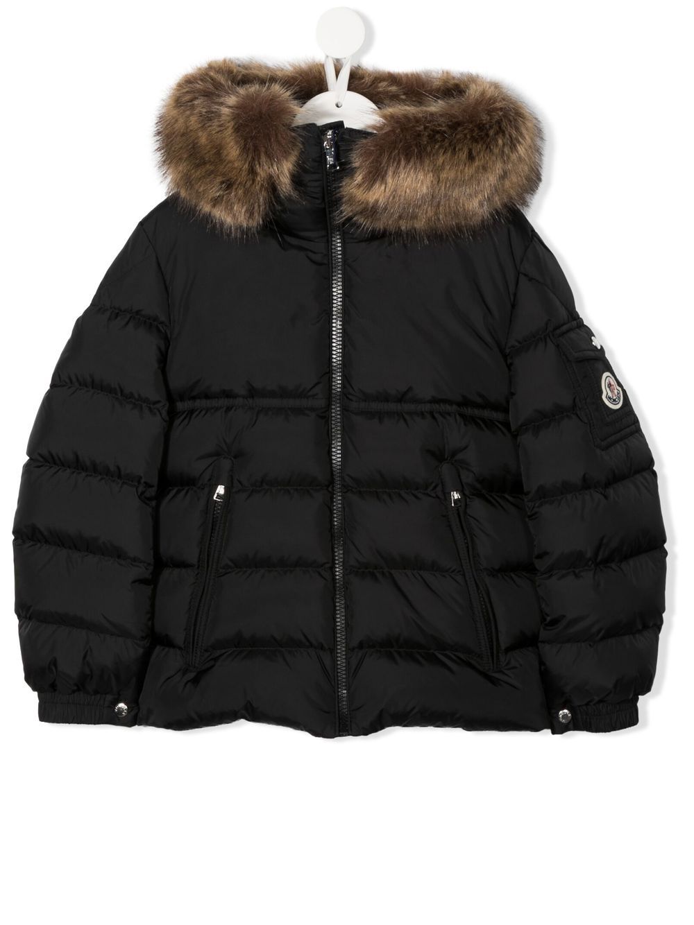 Moncler Enfant Gefütterte Kapuzenjacke mit Faux Fur - Schwarz von Moncler Enfant