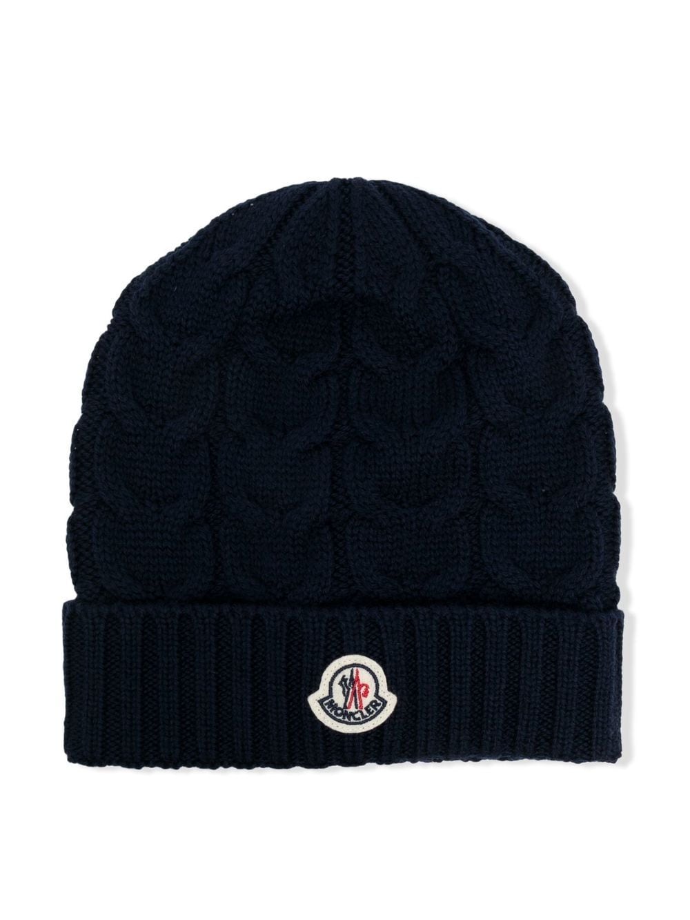 Moncler Enfant Strickmütze mit Logo-Patch - Blau von Moncler Enfant