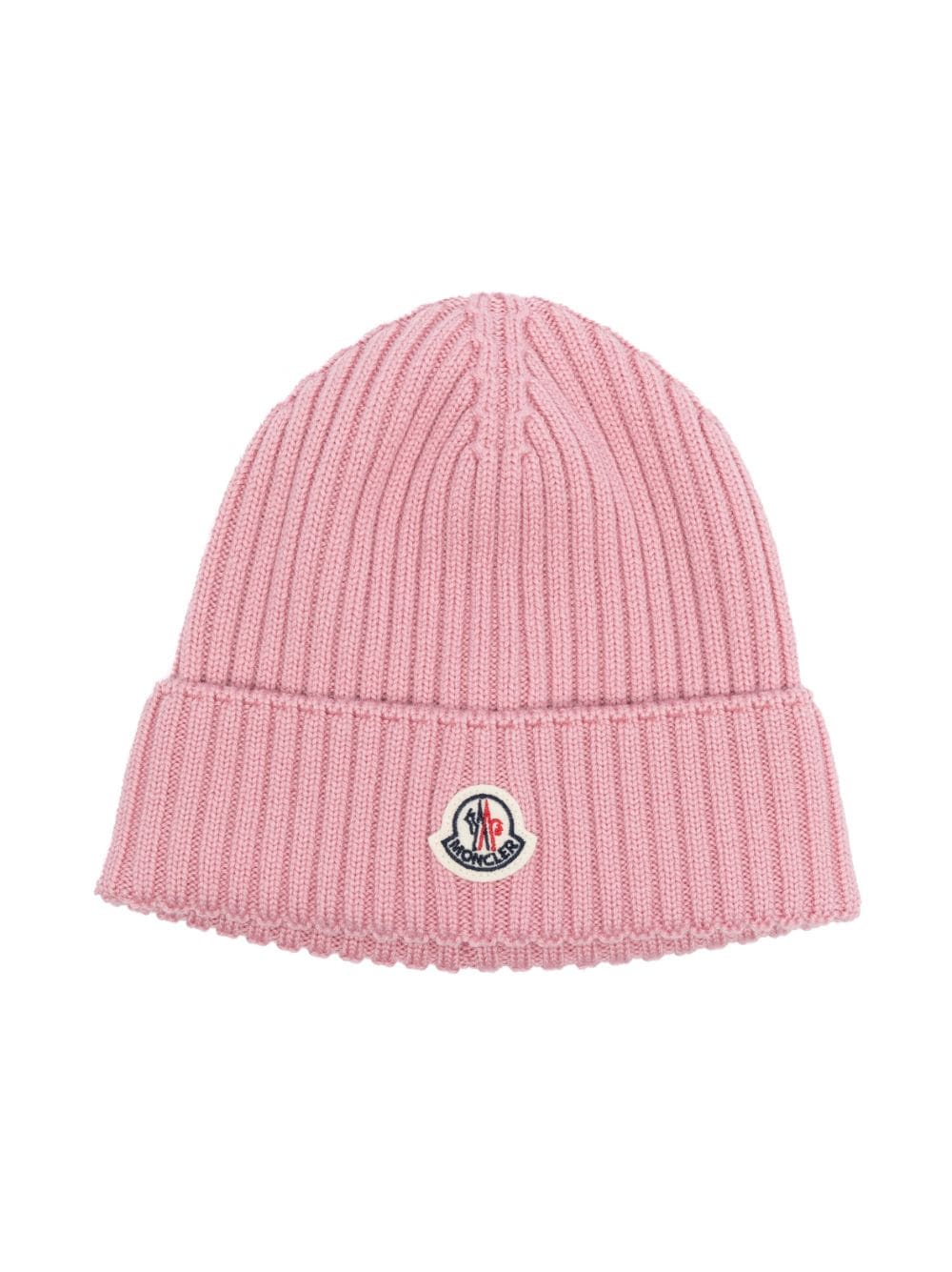 Moncler Enfant Gerippte Beanie mit Logo-Applikation - Rosa von Moncler Enfant