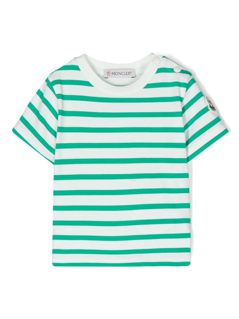 Moncler Enfant Gestreiftes T-Shirt mit Logo-Applikation - Grün von Moncler Enfant