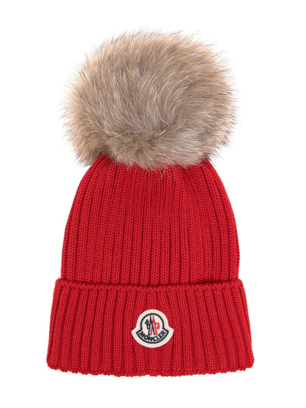 Moncler Enfant Strickmütze mit Logo-Patch - Rot von Moncler Enfant