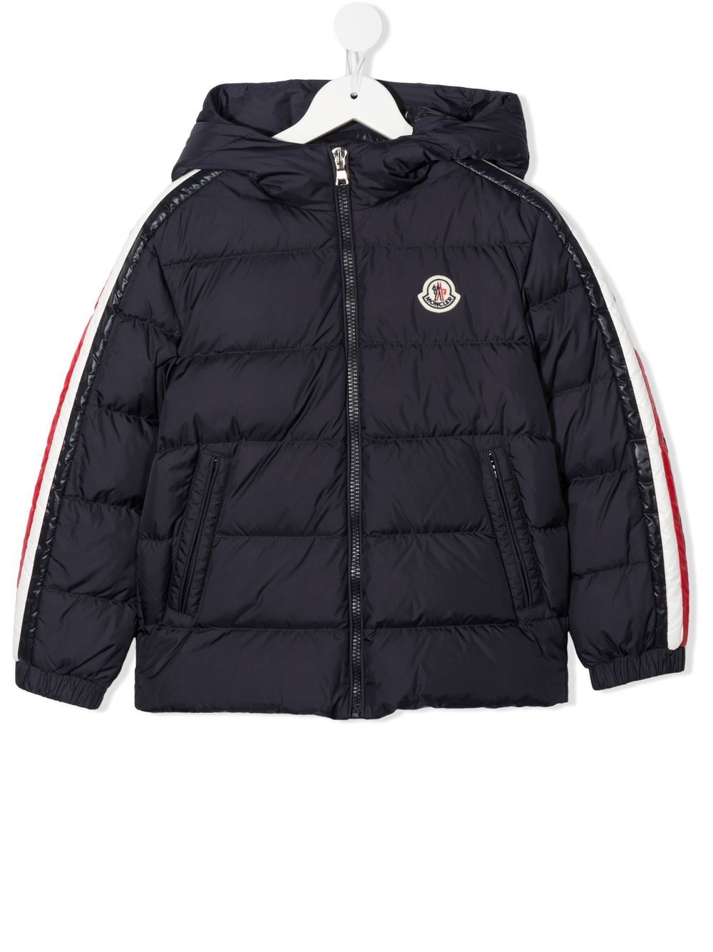 Moncler Enfant Gefütterte Kapuzenjacke mit Logo-Patch - Blau von Moncler Enfant