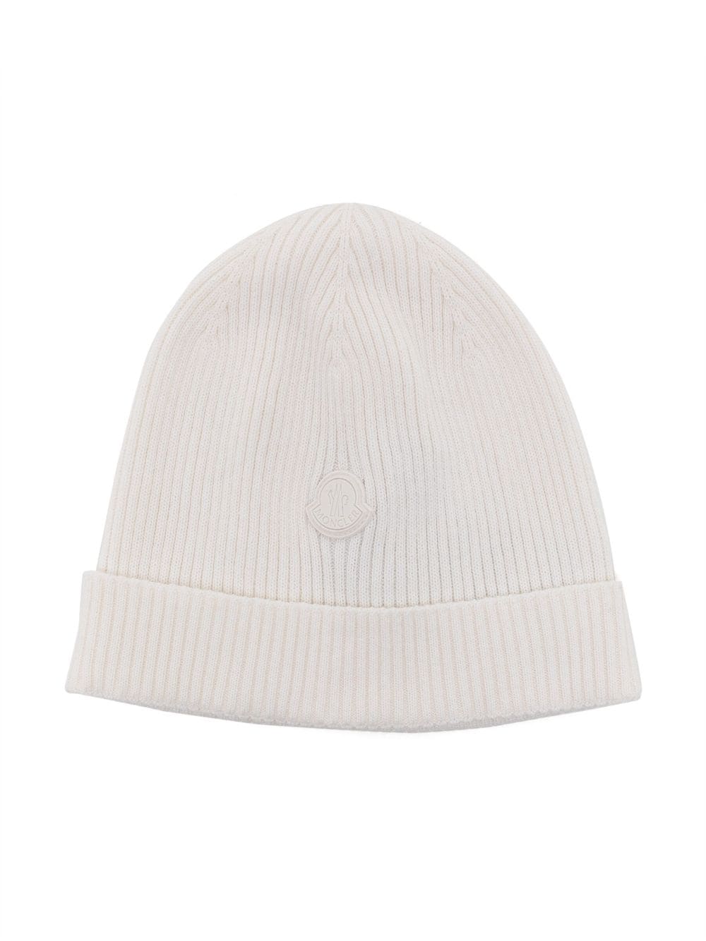 Moncler Enfant Gerippte Beanie mit Logo-Patch - Weiß von Moncler Enfant