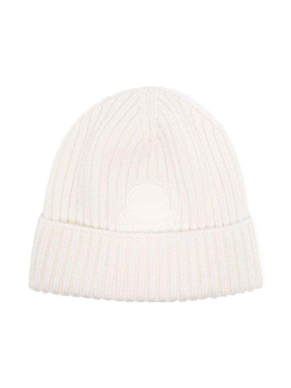 Moncler Enfant Gerippte Beanie mit Logo-Patch - Weiß von Moncler Enfant