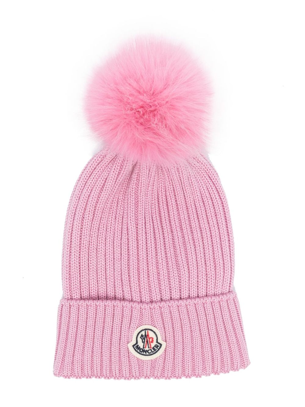 Moncler Enfant Gerippte Mütze mit Logo-Patch - Rosa von Moncler Enfant