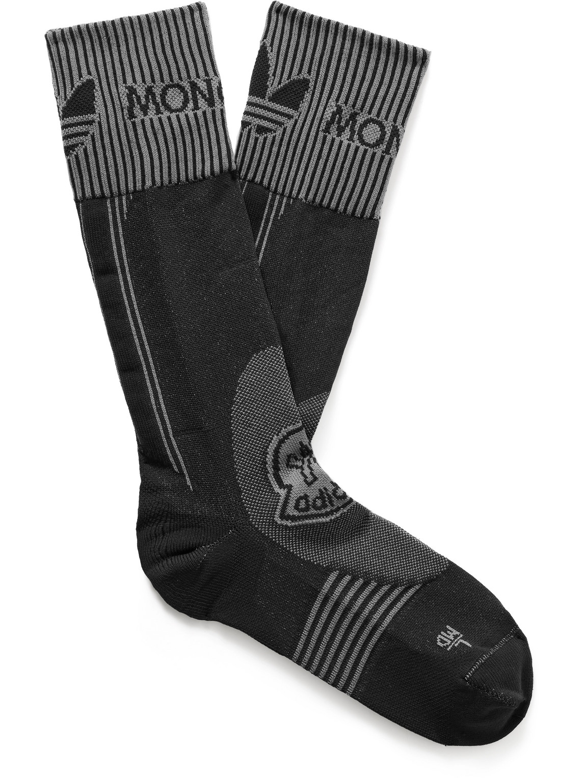 Moncler Genius - adidas Originals Logo-Jacquard Ribbed Recycled Stretch-Knit Socks - Men - Black - S von Moncler Genius