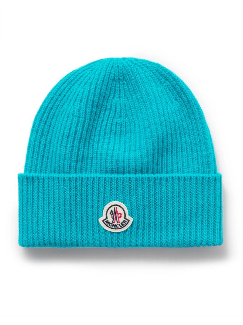 Moncler - Appliquéd Ribbed Virgin Wool and Cashmere-Blend Beanie - Men - Blue Moncler - Appliquéd Ribbed Virgin Wool and Cashmere-Blend Beanie - Men - Blue von Moncler