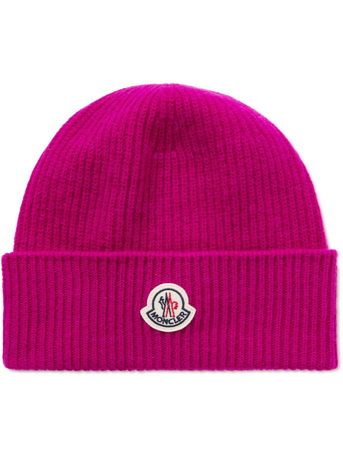 Moncler - Appliquéd Ribbed Virgin Wool and Cashmere-Blend Beanie - Men - Pink von Moncler