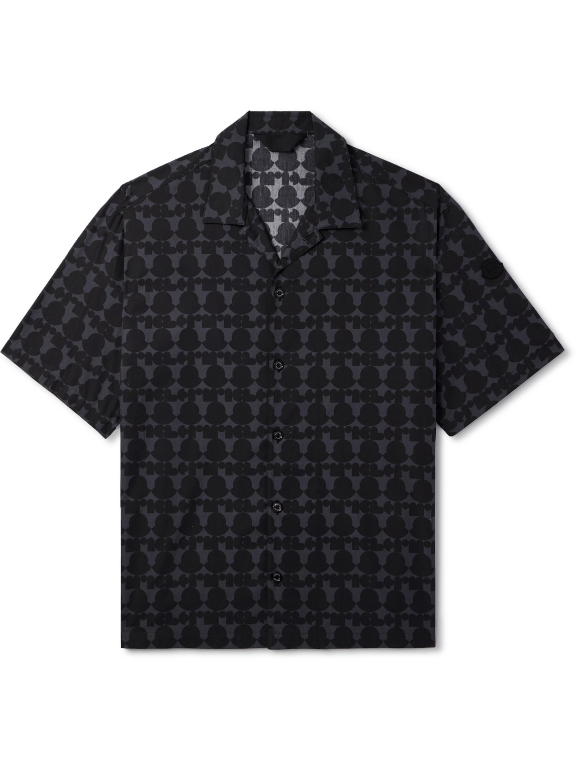 Moncler - Camp-Collar Logo-Print Cotton-Poplin Shirt - Men - Black - XL von Moncler