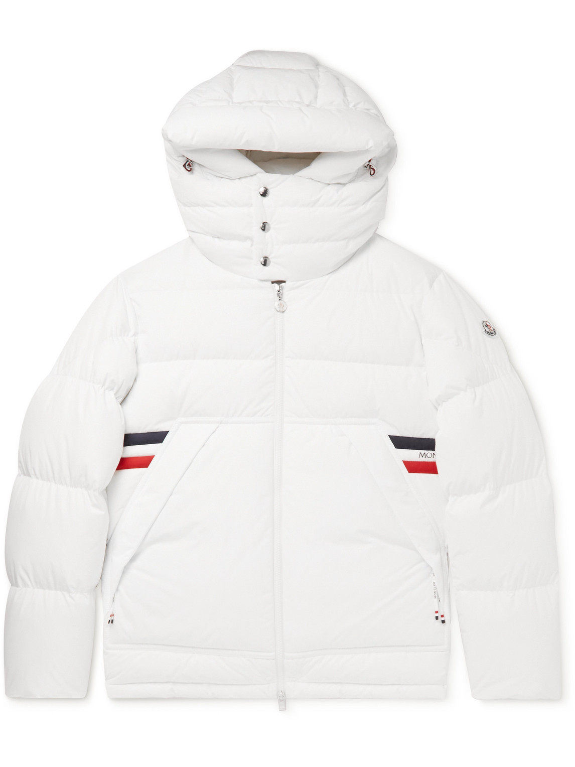 Moncler - Fleole Logo-Print Striped Quilted Shell Hooded Down Jacket - Men - Neutrals - 5 von Moncler