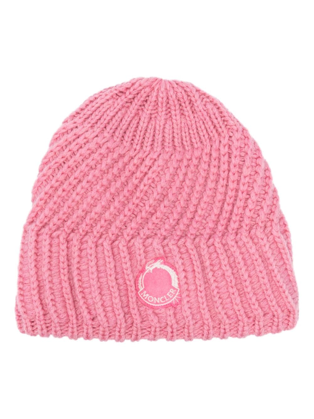 Moncler Gerippte Beanie mit Logo-Patch - Rosa von Moncler