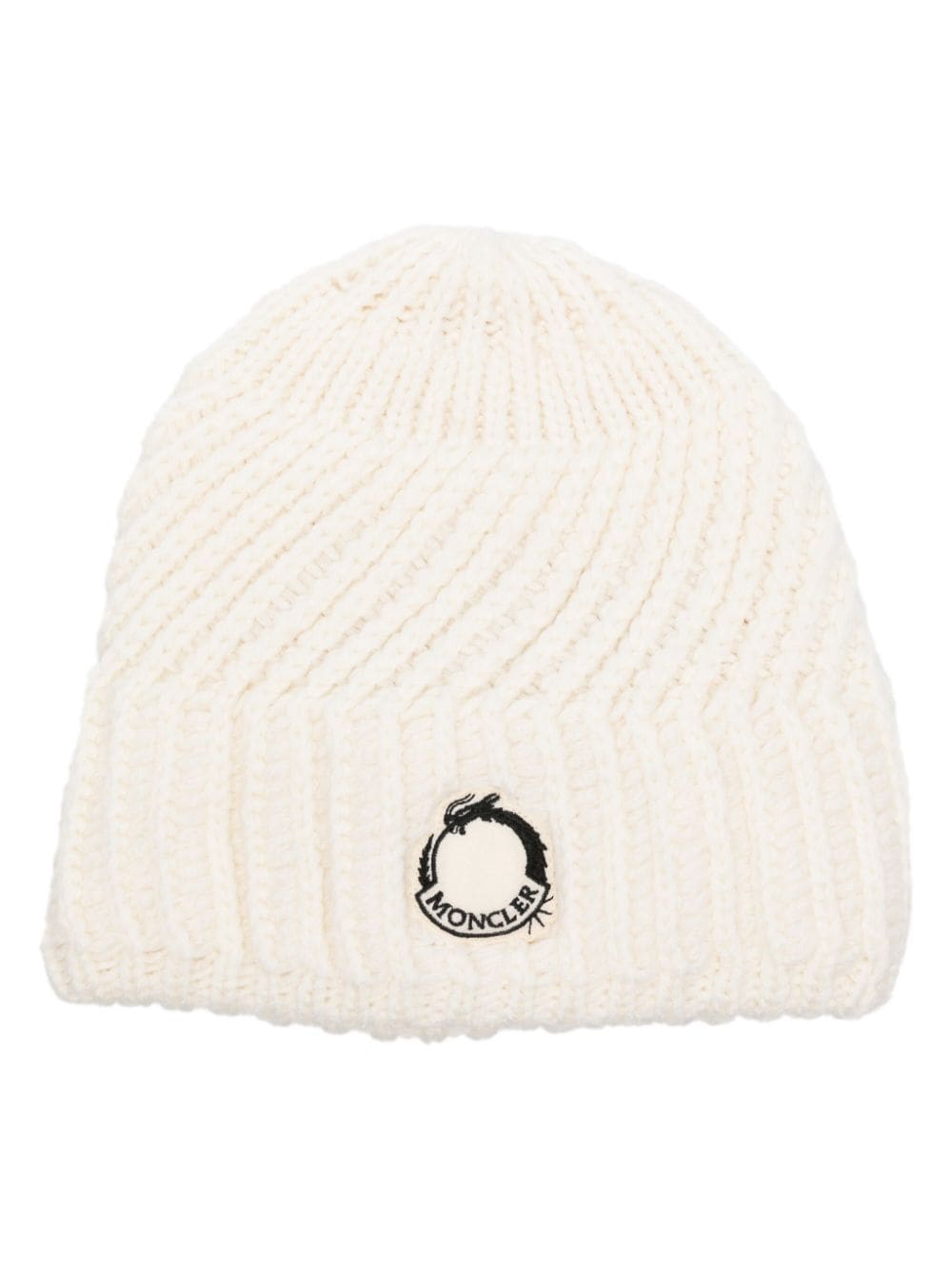 Moncler Gerippte Beanie mit Logo-Patch - Weiß von Moncler