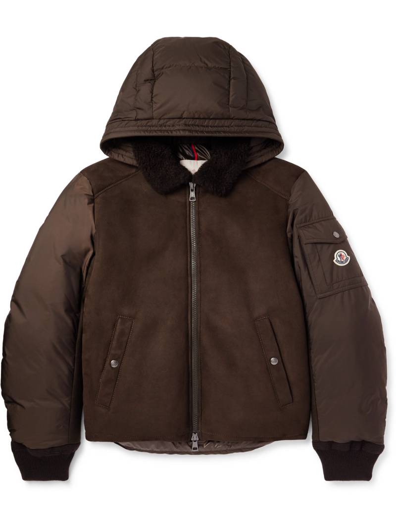 Moncler - Grafenau Shearling-Trimmed Suede, Quilted Shell and Wool-Blend Hooded Down Jacket - Men - Brown - 3 von Moncler