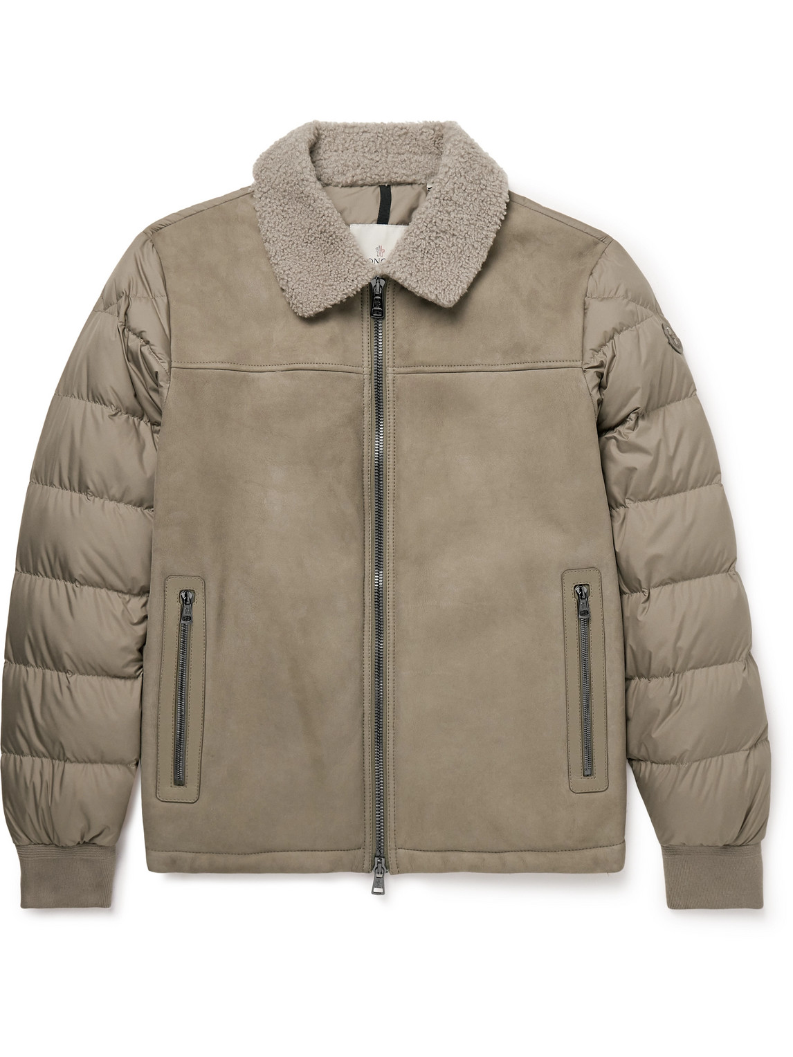 Moncler - Jumeaux Logo-Appliquéd Shearling and Leather-Trimmed Suede and Quilted Shell Down Jacket - Men - Brown - 2 von Moncler