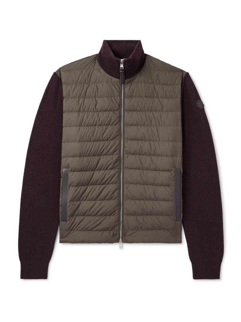 Moncler - Leather-Trimmed Quilted Shell and Wool and Cashmere-Blend Down Zip-Up Cardigan - Men - Brown - S von Moncler
