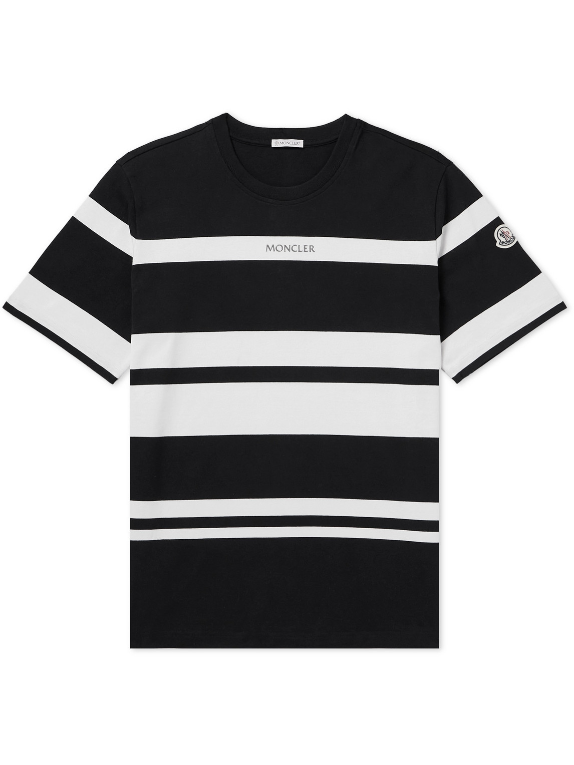 Moncler - Logo-Appliquéd Metallic Striped Cotton-Jersey T-Shirt - Men - Black - XL von Moncler