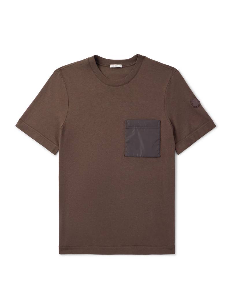 Moncler - Logo-Appliquéd Shell-Trimmed Cotton and Cashmere-Blend Jersey T-Shirt - Men - Brown - S von Moncler