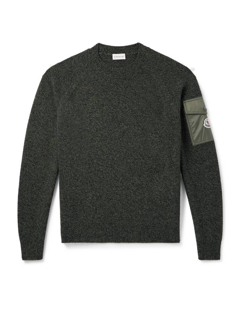 Moncler - Logo-Appliquéd Shell-Trimmed Wool and Cashmere-Blend Sweater - Men - Green - M von Moncler