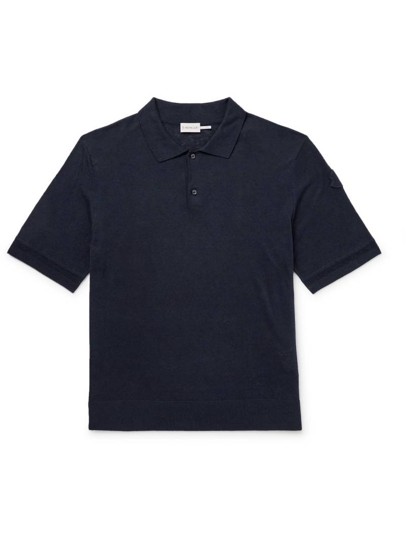 Moncler - Logo-Appliquéd Silk and Linen-Blend Polo Shirt - Men - Blue - XXL von Moncler