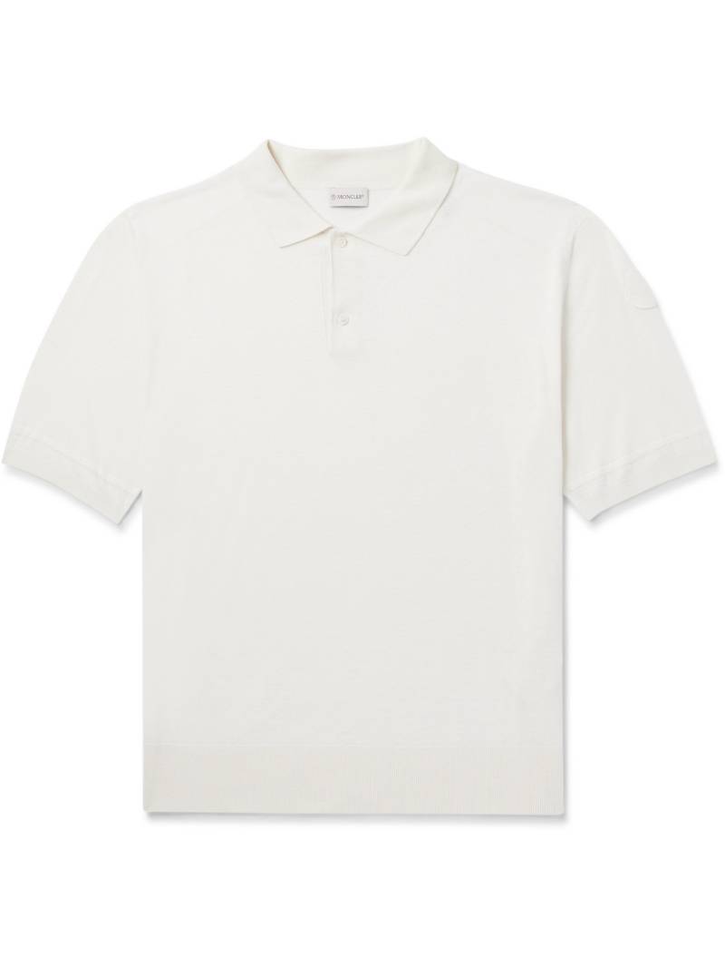 Moncler - Logo-Appliquéd Silk and Linen-Blend Polo Shirt - Men - White - L von Moncler