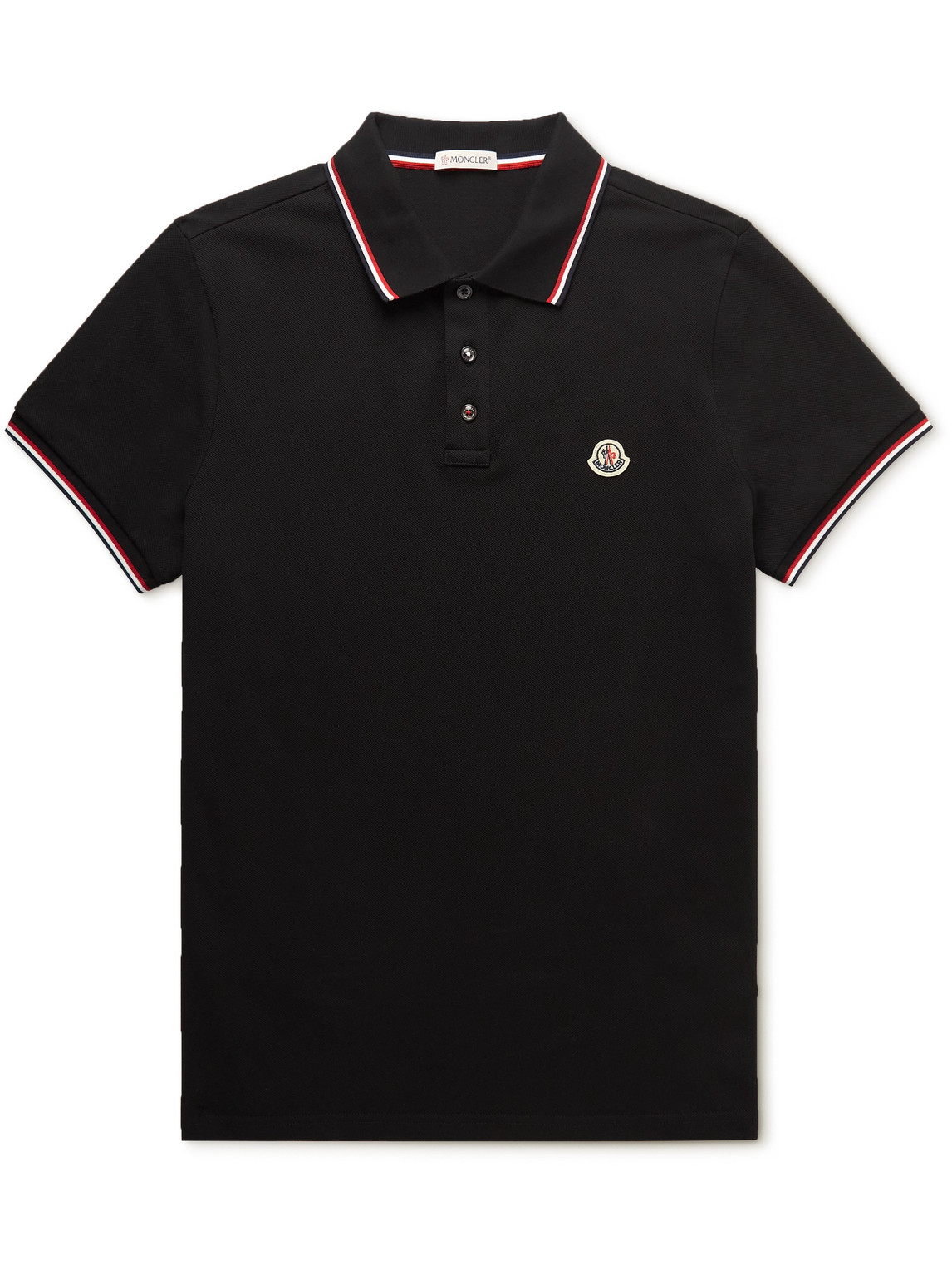 Moncler - Logo-Appliquéd Striped Cotton-Piqué Polo Shirt - Men - Black - L von Moncler