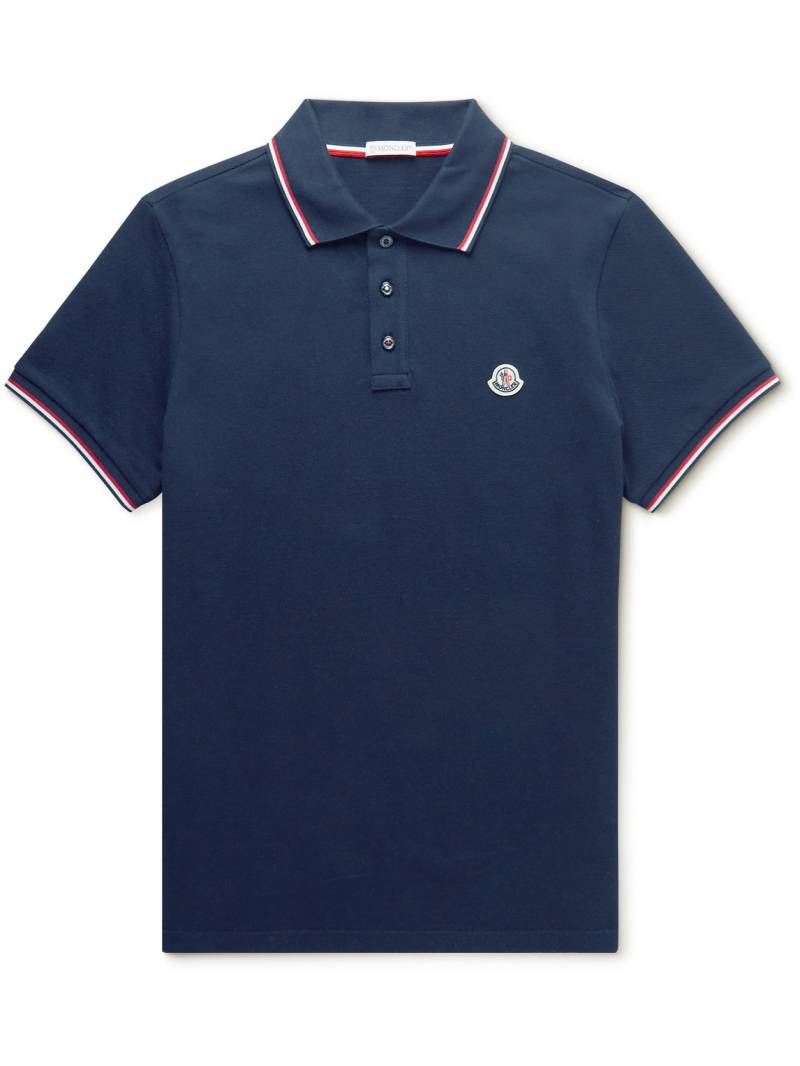 Moncler - Logo-Appliquéd Striped Cotton-Piqué Polo Shirt - Men - Blue - XXL von Moncler