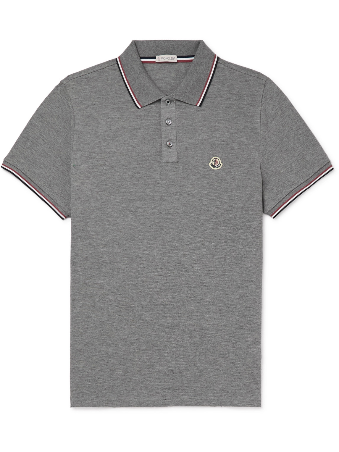 Moncler - Logo-Appliquéd Striped Cotton-Piqué Polo Shirt - Men - Gray - L von Moncler
