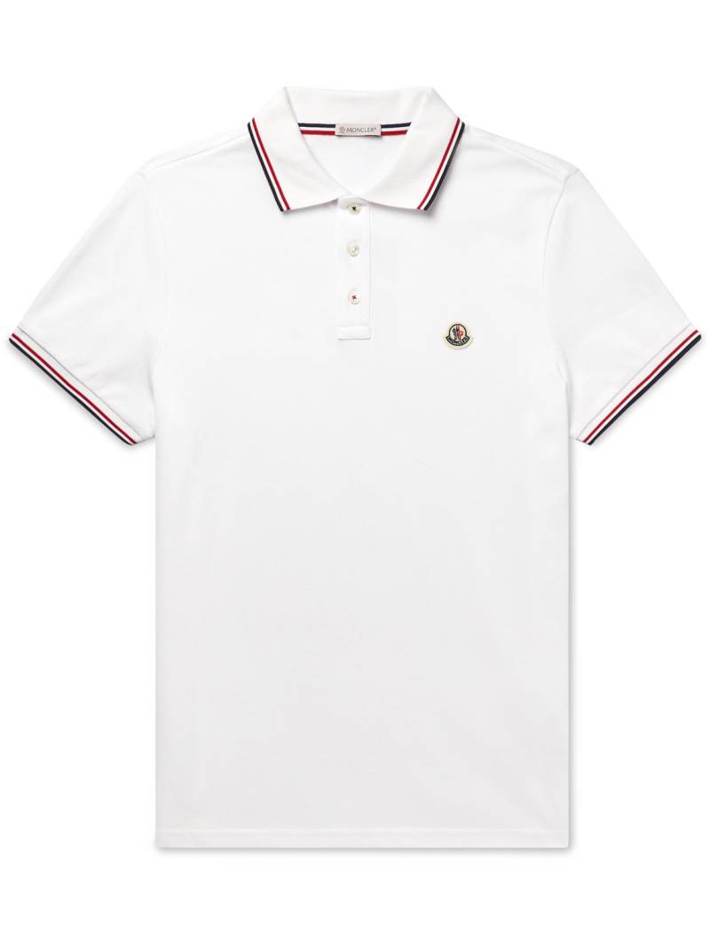 Moncler - Logo-Appliquéd Striped Cotton-Piqué Polo Shirt - Men - White - XXL von Moncler