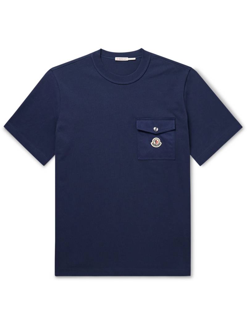 Moncler - Logo-Appliquéd Twill-Trimmed Cotton-Jersey T-Shirt - Men - Blue - S von Moncler