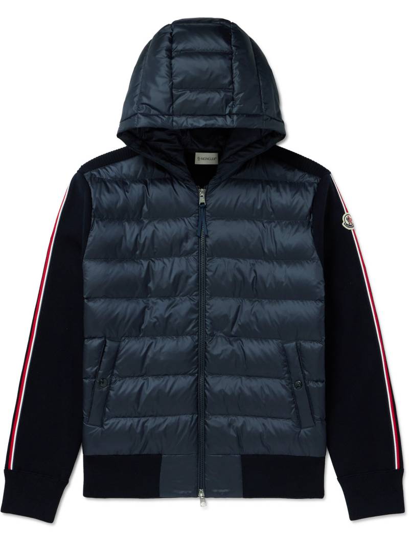 Moncler - Logo-Appliquéd Virgin Wool and Quilted Shell Down Cardigan - Men - Blue - XXL von Moncler