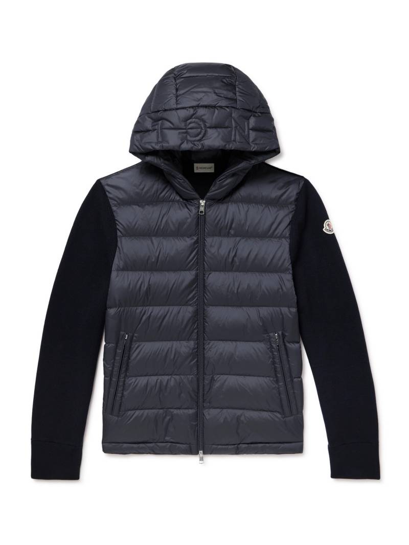 Moncler - Logo-Appliquéd Wool-Trimmed Quilted Shell Hooded Down Zip-Up Cardigan - Men - Blue - M von Moncler