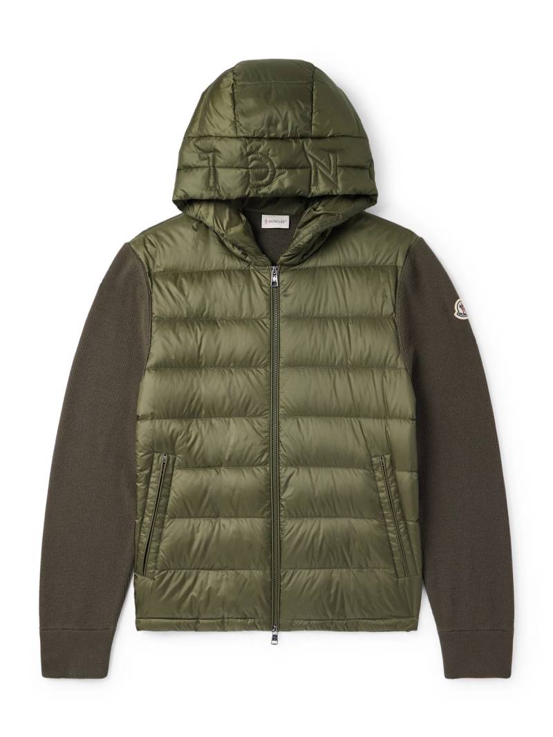 Moncler - Logo-Appliquéd Wool-Trimmed Quilted Shell Hooded Down Zip-Up Cardigan - Men - Green - XL von Moncler