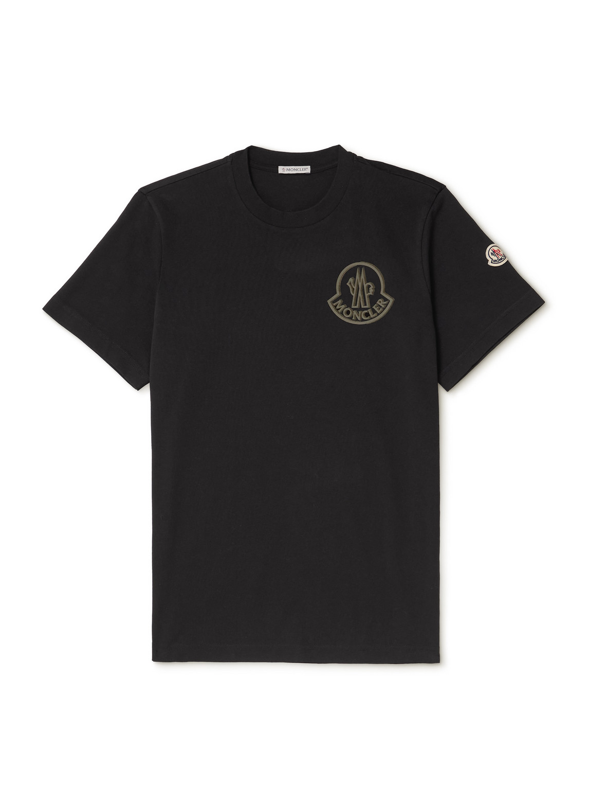 Moncler - Logo-Flocked Appliquéd Cotton-Jersey T-Shirt - Men - Black - XL von Moncler