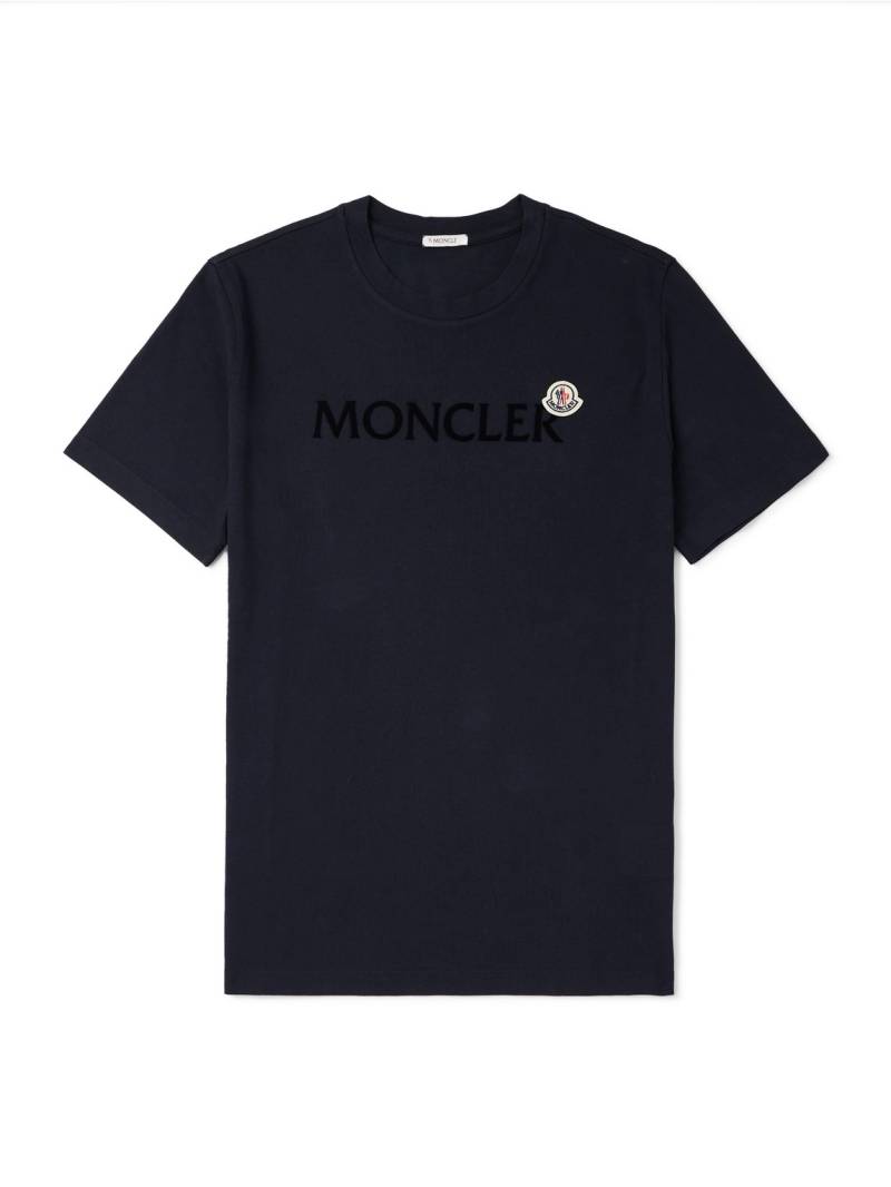 Moncler - Logo-Flocked Appliquéd Cotton-Jersey T-Shirt - Men - Blue - L von Moncler