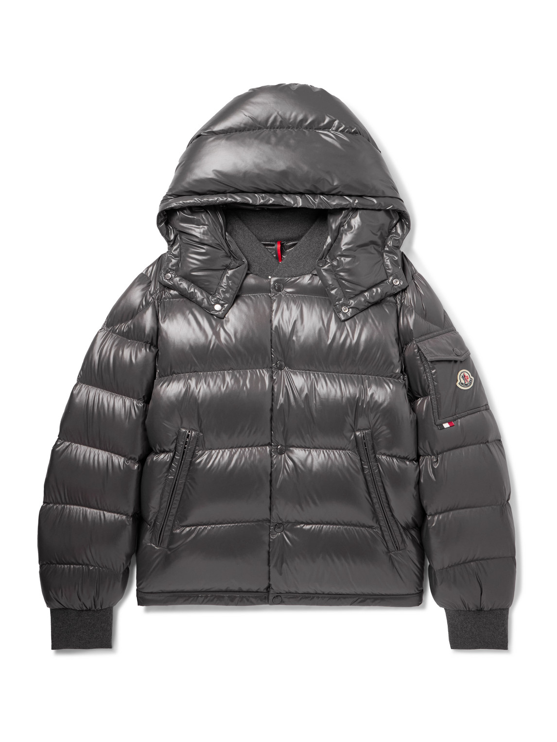 Moncler - Maljasset Slim-Fit Quilted Lacquered-Nylon Hooded Down Jacket - Men - Gray - 3 von Moncler