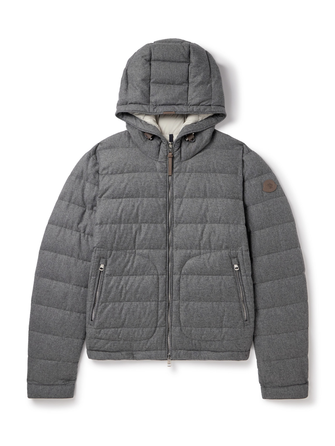 Moncler - Redessau Logo-Appliquéd Quilted Flannel Hooded Down Jacket - Men - Gray - 5 von Moncler