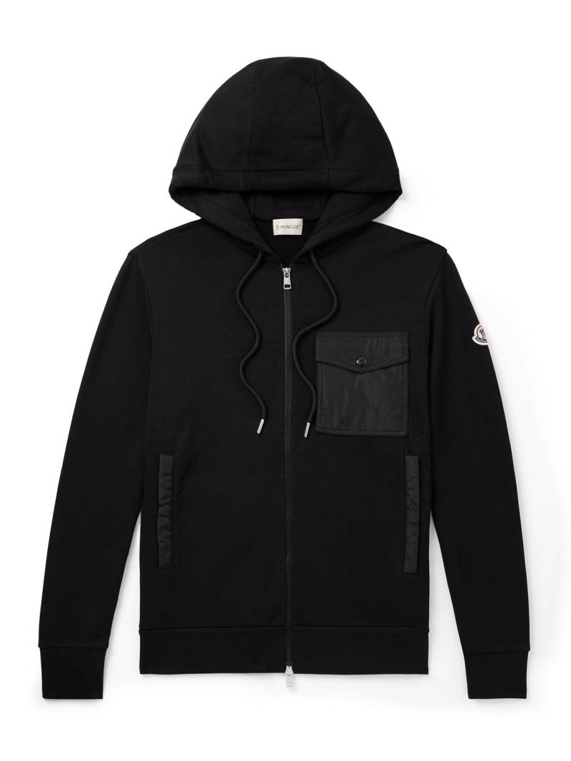 Moncler - Shell-Trimmed Cotton-Blend Jersey Zip-Up Hoodie - Men - Blue - XXL von Moncler