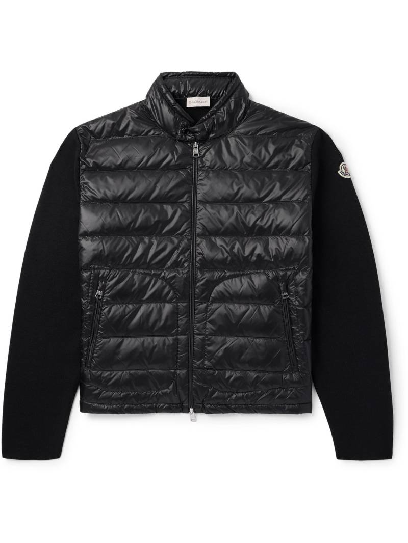 Moncler - Slim-Fit Logo-Appliquéd Quilted Nylon-Panelled Wool Down Cardigan - Men - Black - XL von Moncler