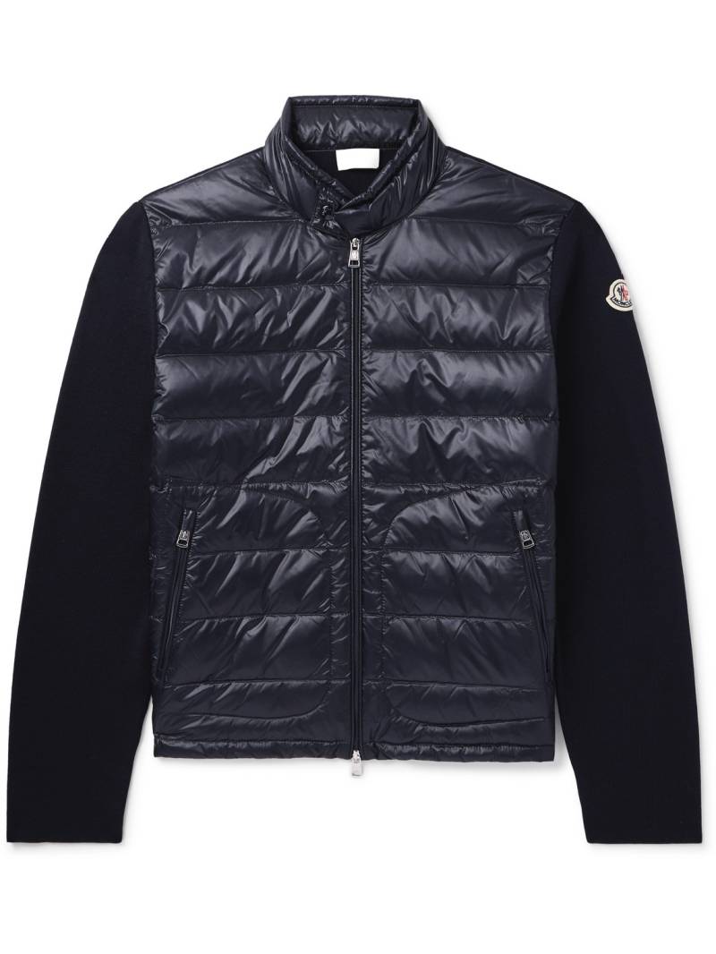 Moncler - Slim-Fit Logo-Appliquéd Quilted Nylon-Panelled Wool Down Cardigan - Men - Blue - S von Moncler