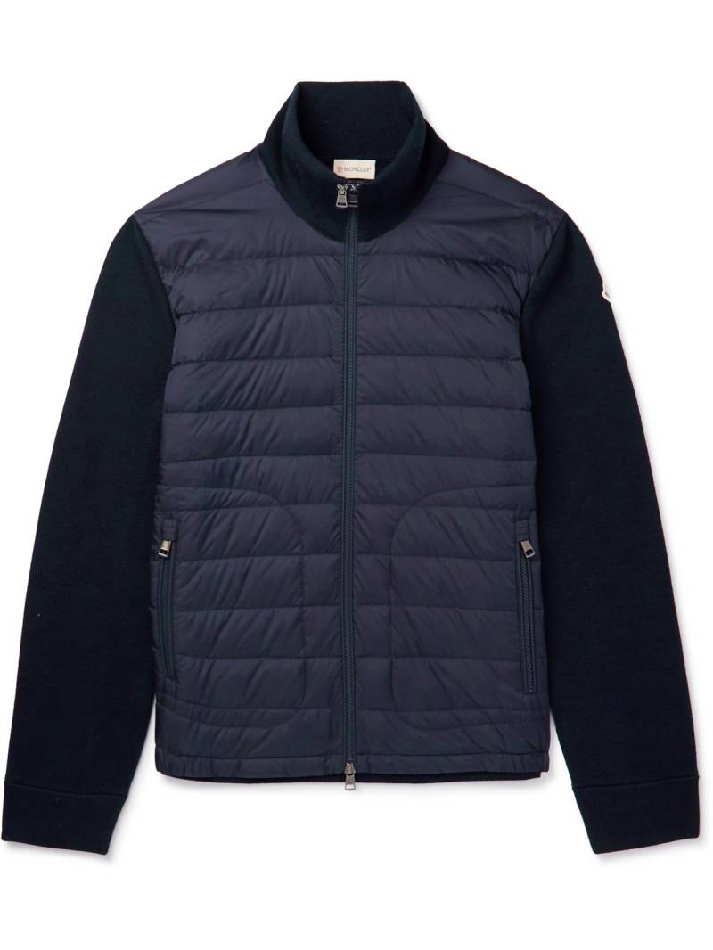 Moncler - Slim-Fit Panelled Wool-Blend and Quilted Shell Down Zip-Up Cardigan - Men - Blue - XL von Moncler