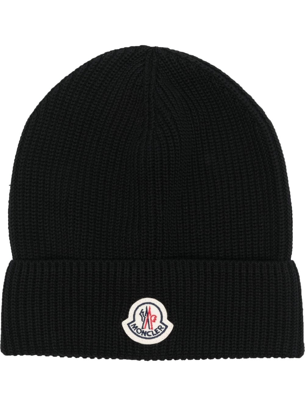 Moncler Strickmütze mit Logo-Patch - Schwarz von Moncler