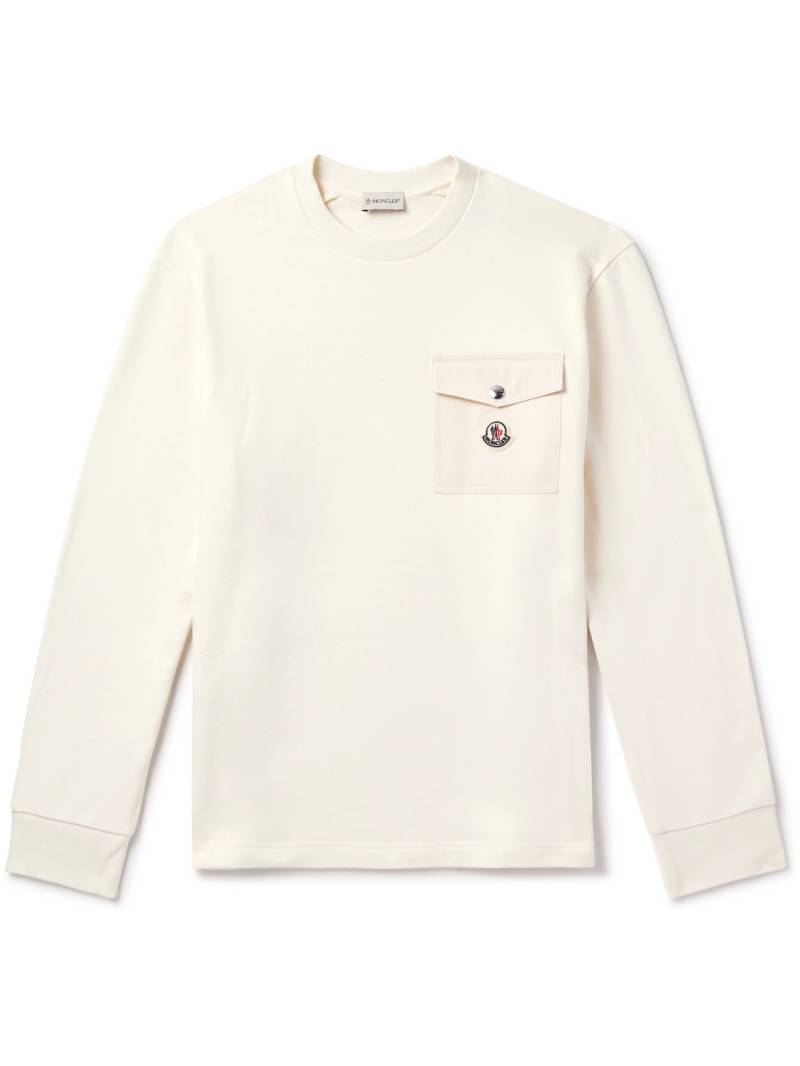 Moncler - Zip-Detailed Logo-Appliquéd Twill-Trimmed Cotton-Jersey Sweatshirt - Men - Neutrals - XL von Moncler