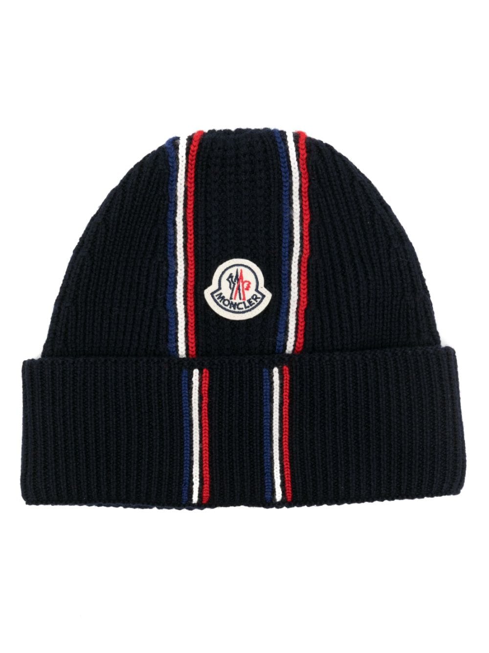 Moncler Strickmütze mit Logo-Patch - Blau von Moncler